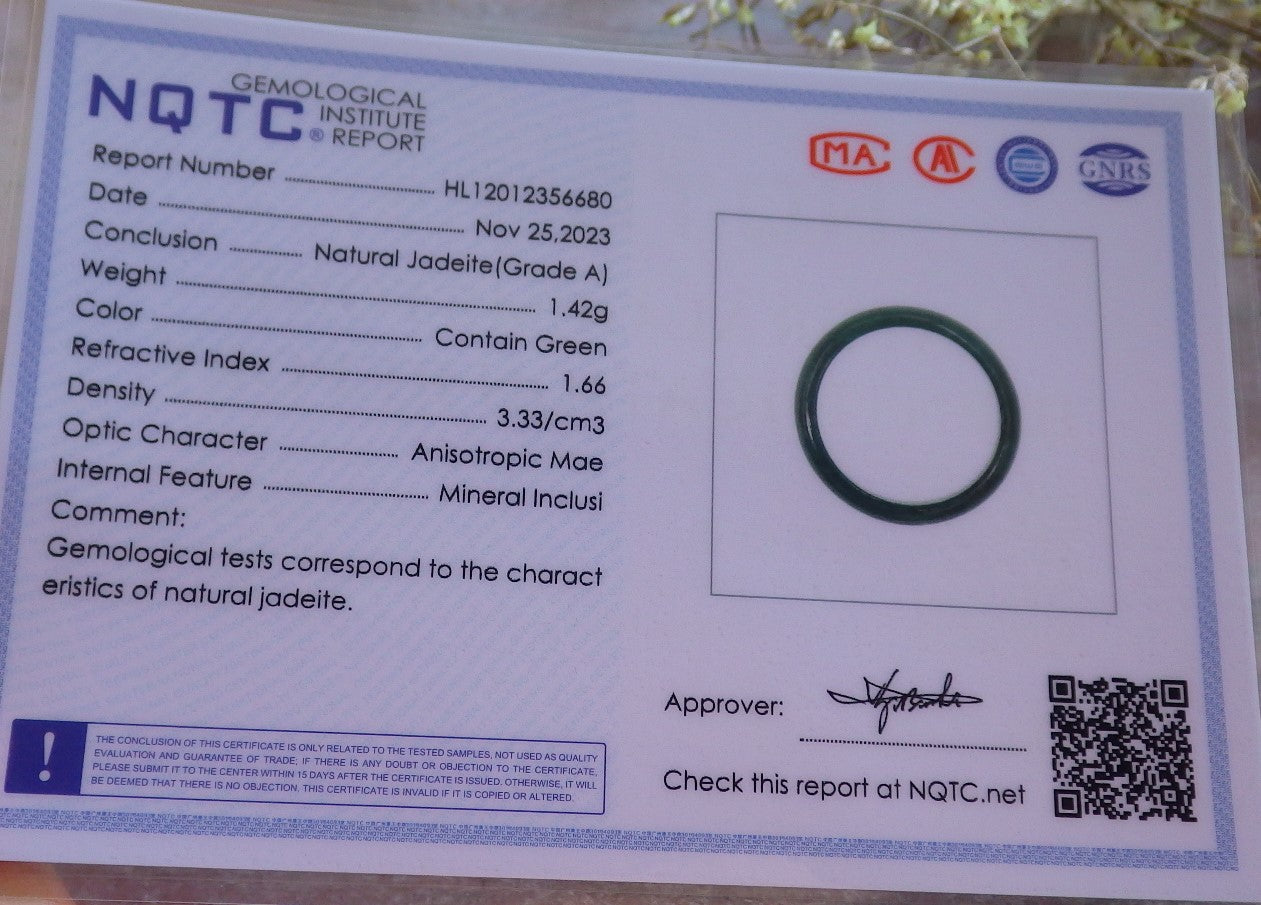 Certified Icy Green Burma 100% Natural A JADE Jadeite Circle RING USA. 7 戒指 642080  TN