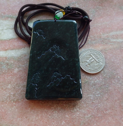 Certified Icy Green Burma 100% Natural A Jade jadeite Landscape painting Tree Necklace Necklace 山水画 642096  TN