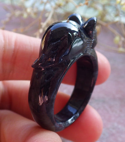 Certified Black Burma 100% Natural A JADE Jadeite Mouse Rat RING USA 13 戒指 642130  TN