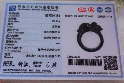 Certified Black Burma 100% Natural A JADE Jadeite Mouse Rat RING USA 13 戒指 642130  TN