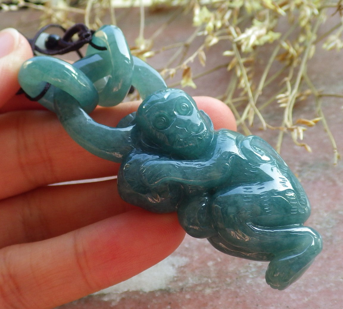 Certified Icy Green Burma 100% Natural A Jade jadeite Pendant Monkey Peach W Ring 猴子 642166  TN