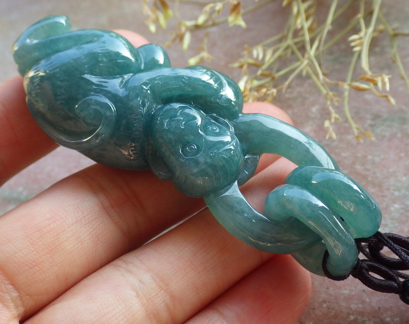 Certified Icy Green Burma 100% Natural A Jade jadeite Pendant Monkey Peach W Ring 猴子 642166  TN