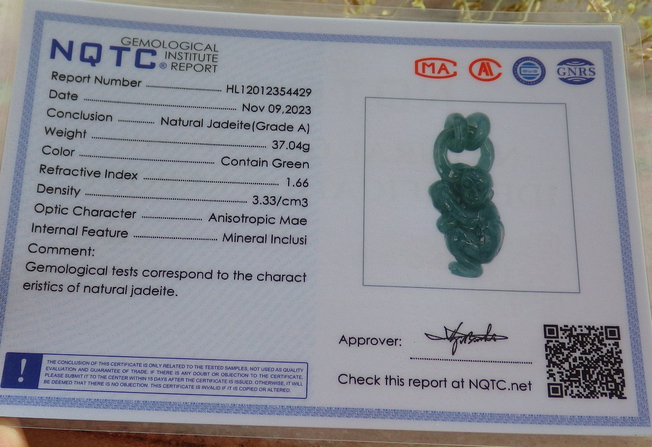 Certified Icy Green Burma 100% Natural A Jade jadeite Pendant Monkey Peach W Ring 猴子 642166  TN