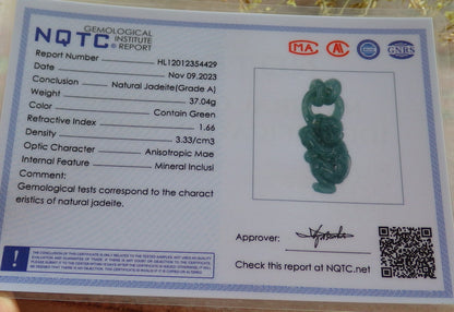 Certified Icy Green Burma 100% Natural A Jade jadeite Pendant Monkey Peach W Ring 猴子 642166  TN