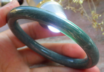 Certified Green Burma 100% Natural A JADE Jadeite Circle Bangle Bracelet 59 mm 手镯 642175  TN