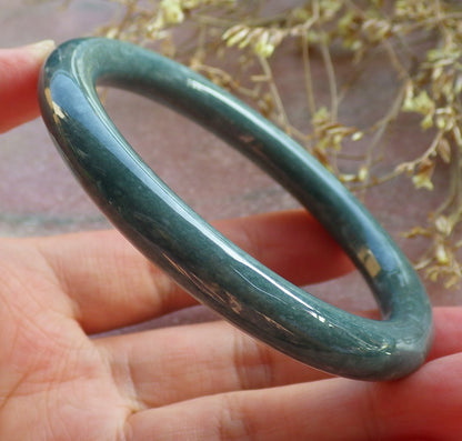 Certified Green Burma 100% Natural A JADE Jadeite Circle Bangle Bracelet 59 mm 手镯 642175  TN