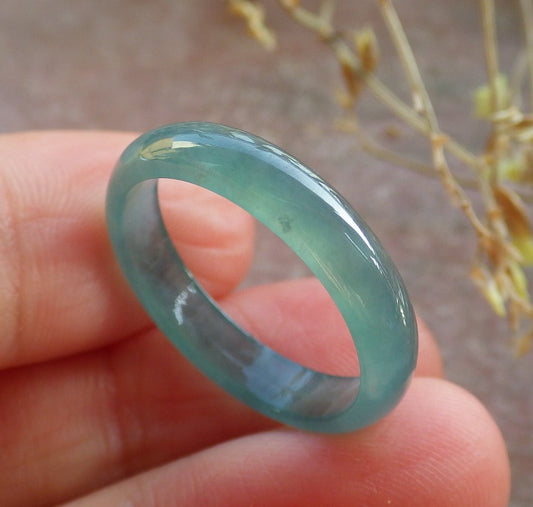 Certified Icy Green Burma 100% Natural A JADE Jadeite Circle RING USA. 7.75 戒指 642185  TN
