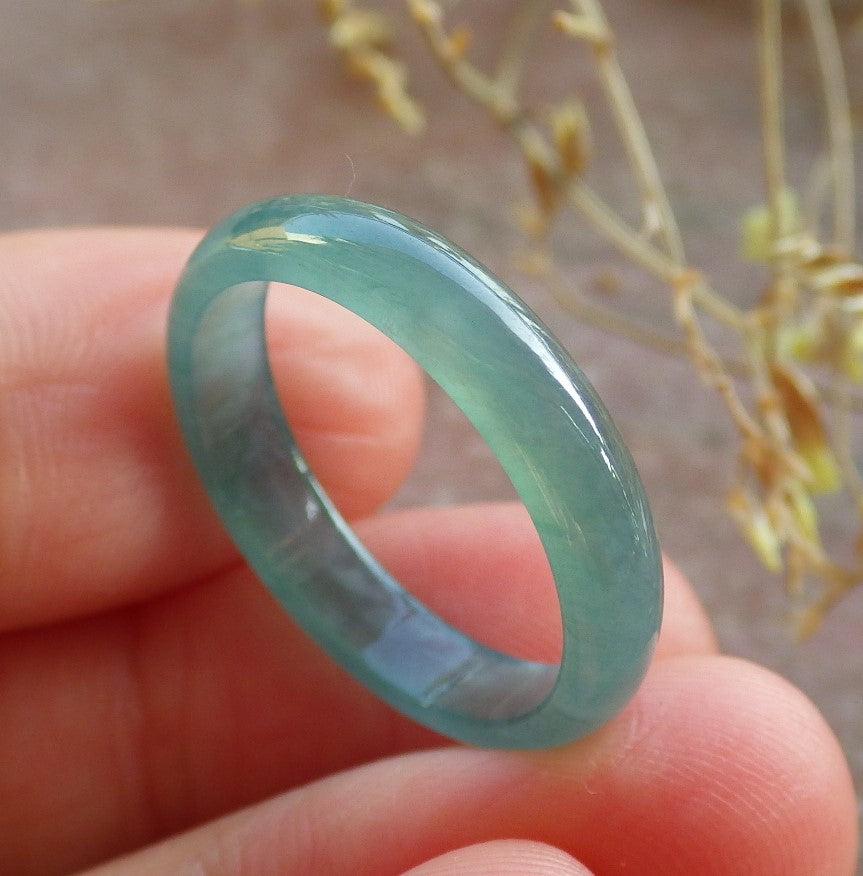 Certified Icy Green Burma 100% Natural A JADE Jadeite Circle RING USA. 7.75 戒指 642185  TN