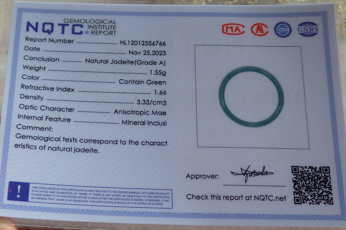 Certified Icy Green Burma 100% Natural A JADE Jadeite Circle RING USA. 7.75 戒指 642185  TN