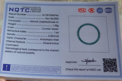 Certified Icy Green Burma 100% Natural A JADE Jadeite Circle RING USA. 7.75 戒指 642185  TN