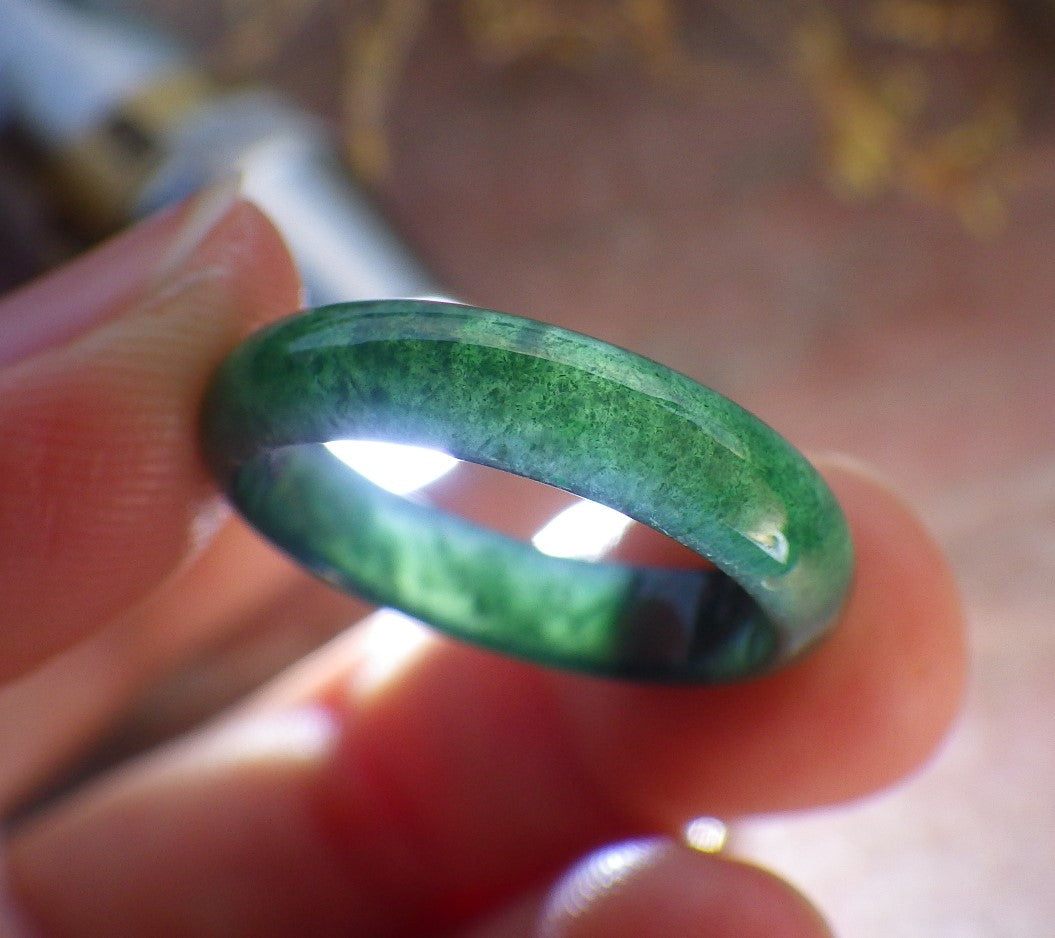 Certified Icy Green Burma 100% Natural A JADE Jadeite Circle RING USA. 7 戒指 642234  TN