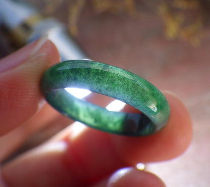 Certified Icy Green Burma 100% Natural A JADE Jadeite Circle RING USA. 7 戒指 642234  TN