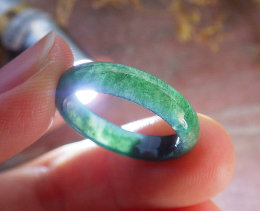 Certified Icy Green Burma 100% Natural A JADE Jadeite Circle RING USA. 7 戒指 642234  TN