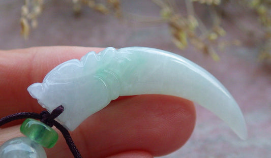 Certified Green Burma 100% Natural A Jade jadeite Pendant Dragon tooth Necklace 龙牙 642287  TN