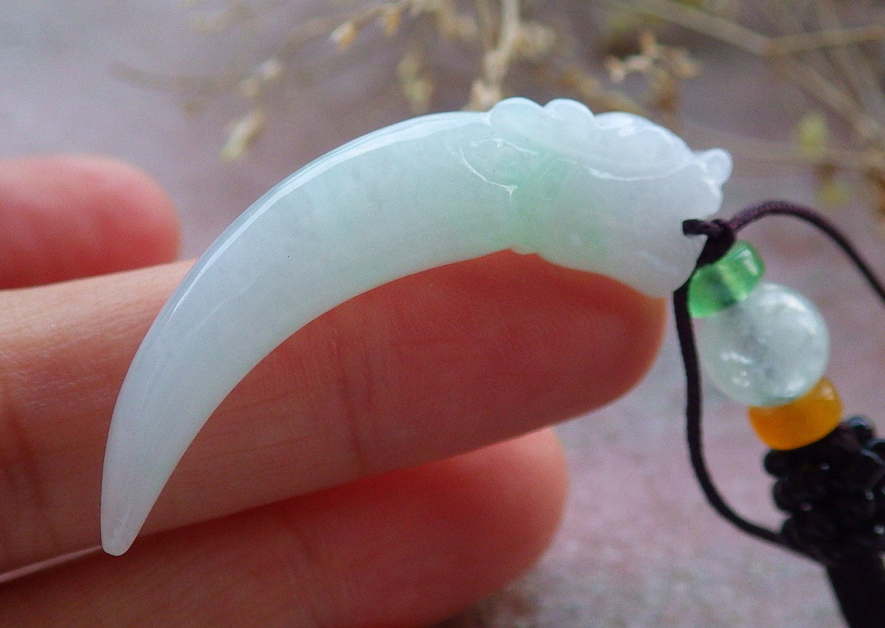 Certified Green Burma 100% Natural A Jade jadeite Pendant Dragon tooth Necklace 龙牙 642287  TN