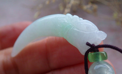 Certified Green Burma 100% Natural A Jade jadeite Pendant Dragon tooth Necklace 龙牙 642287  TN