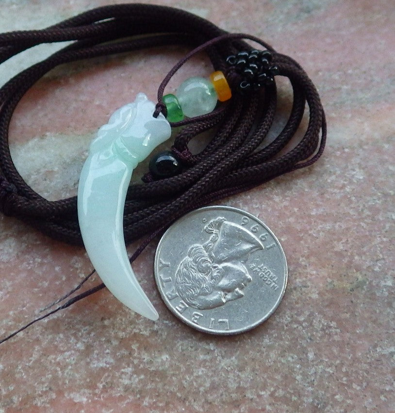 Certified Green Burma 100% Natural A Jade jadeite Pendant Dragon tooth Necklace 龙牙 642287  TN