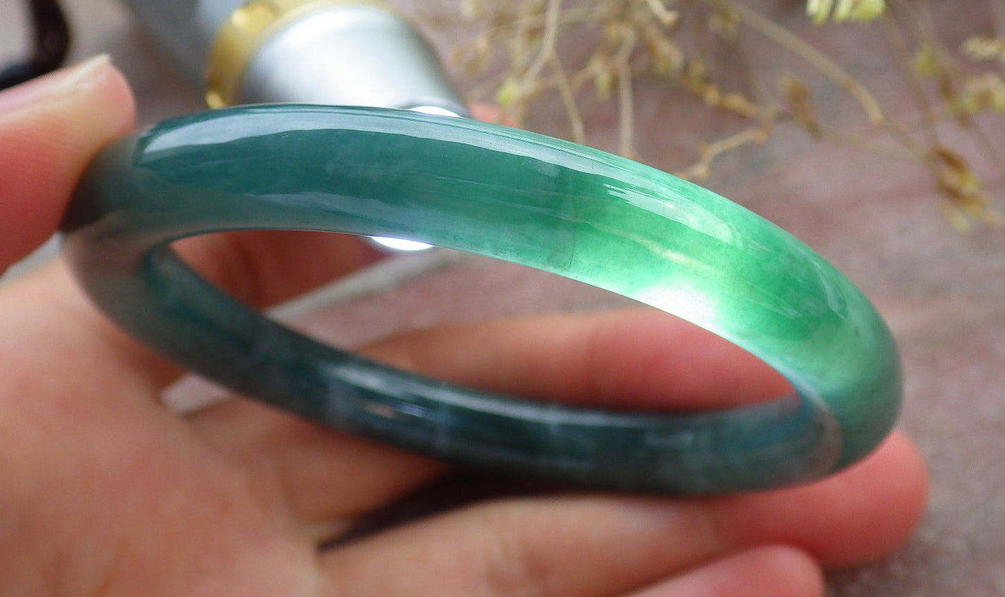 Certified Icy Green Burma 100% Natural A JADE Jadeite Circle Bangle Bracelet 55 mm 手镯 642302  TN