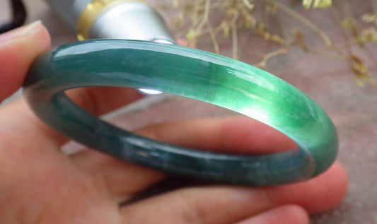 Certified Icy Green Burma 100% Natural A JADE Jadeite Circle Bangle Bracelet 55 mm 手镯 642302  TN