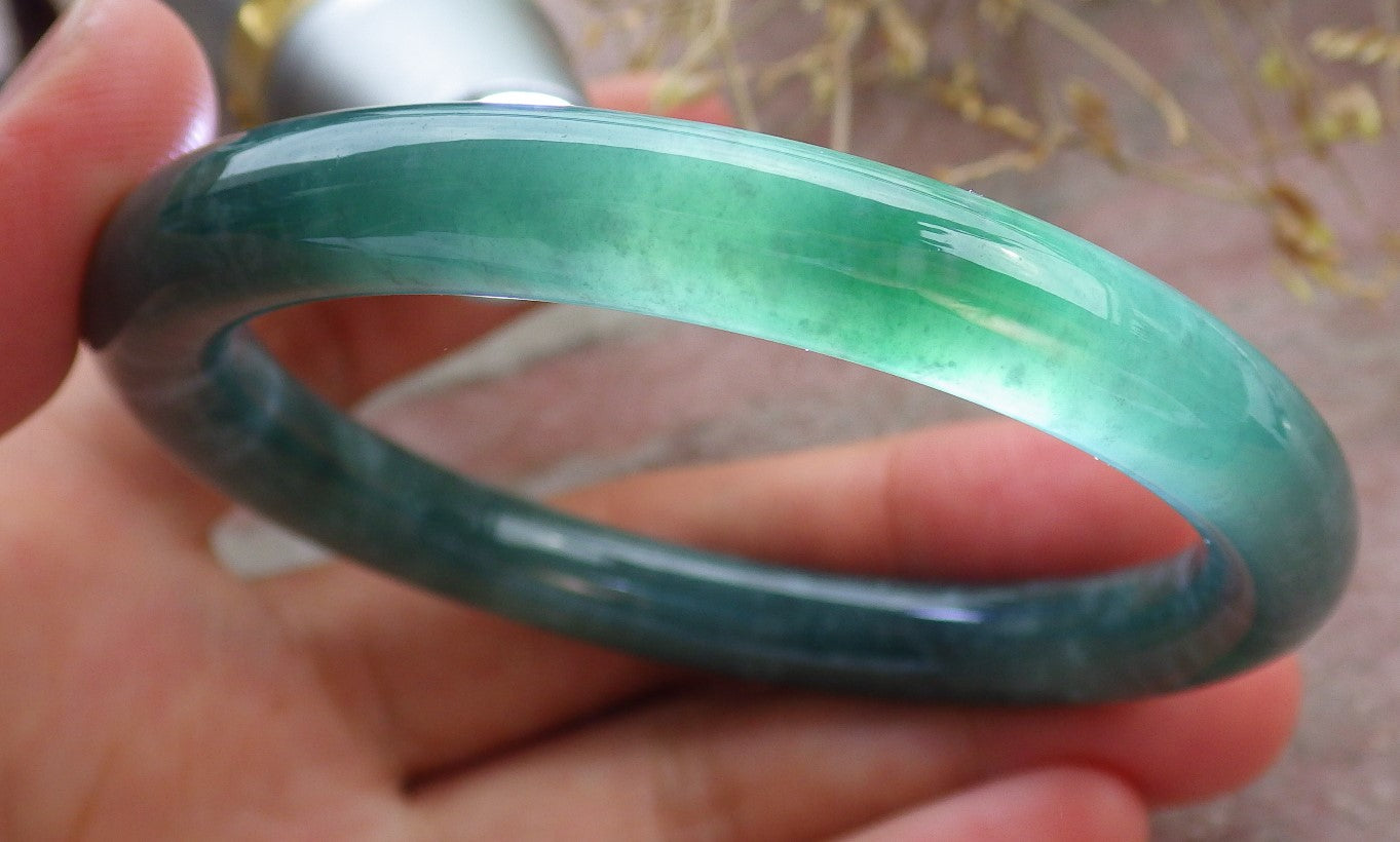 Certified Icy Green Burma 100% Natural A JADE Jadeite Circle Bangle Bracelet 55 mm 手镯 642302  TN