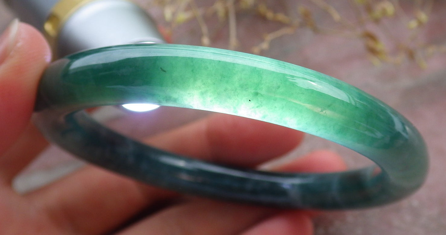 Certified Icy Green Burma 100% Natural A JADE Jadeite Circle Bangle Bracelet 55 mm 手镯 642302  TN