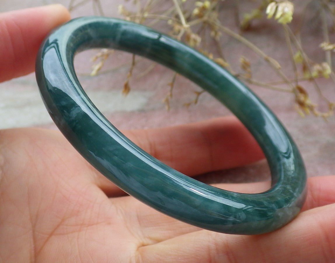 Certified Icy Green Burma 100% Natural A JADE Jadeite Circle Bangle Bracelet 55 mm 手镯 642302  TN