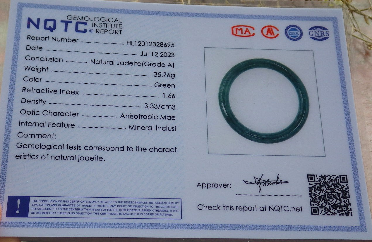 Certified Icy Green Burma 100% Natural A JADE Jadeite Circle Bangle Bracelet 55 mm 手镯 642302  TN