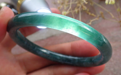 Certified Icy Green Burma 100% Natural A JADE Jadeite Circle Bangle Bracelet 54 mm 手镯 642313  TN