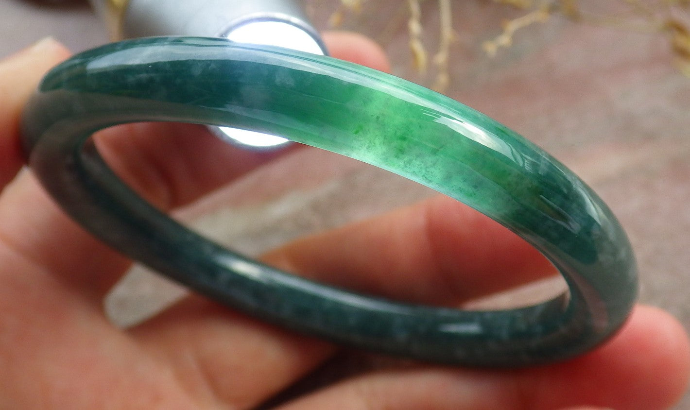 Certified Icy Green Burma 100% Natural A JADE Jadeite Circle Bangle Bracelet 54 mm 手镯 642313  TN