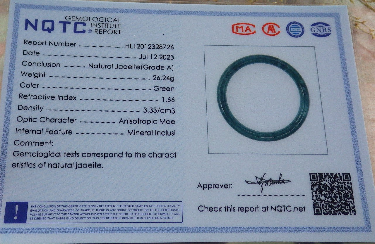 Certified Icy Green Burma 100% Natural A JADE Jadeite Circle Bangle Bracelet 54 mm 手镯 642313  TN
