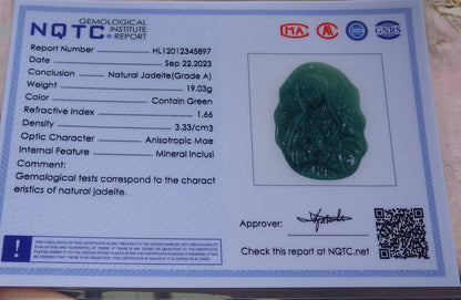 Certified Green Burma 100% Natural A Jade jadeite pendant Virgin Mary Necklace 圣母 642346  TN