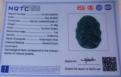 Certified Green Burma 100% Natural A Jade jadeite pendant Virgin Mary Necklace 圣母 642354  TN