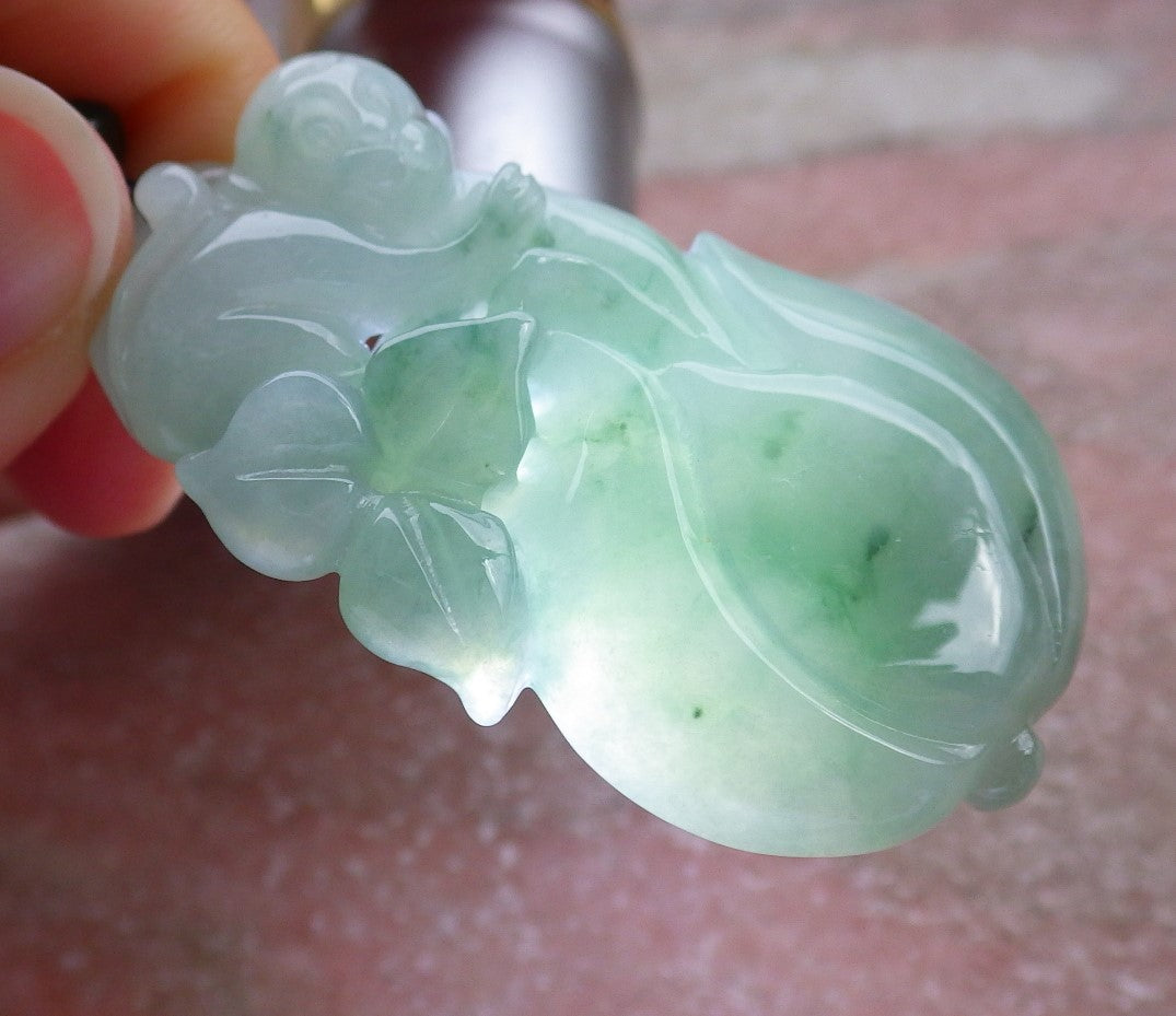 Certified Green Burma 100% Natural A Jade jadeite Pendant Monkey Flower Necklace 猴子 642361  TN
