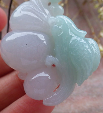 Certified Green Burma 100% Natural A Jade jadeite Pendant Phoenix Bird Gourd Ruyi Necklace 642370  TN