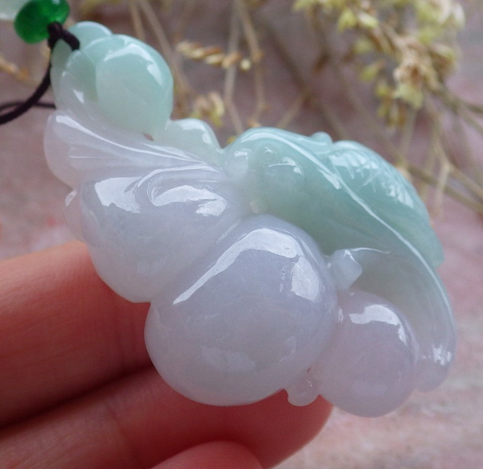 Certified Green Burma 100% Natural A Jade jadeite Pendant Phoenix Bird Gourd Ruyi Necklace 642370  TN