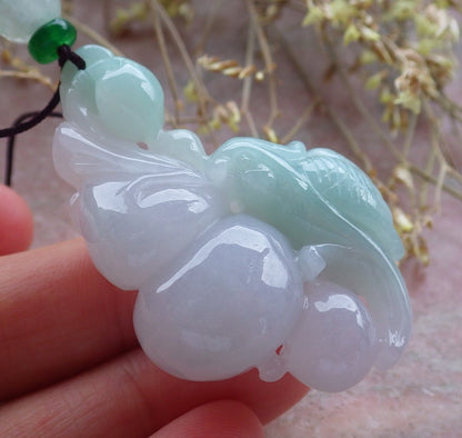 Certified Green Burma 100% Natural A Jade jadeite Pendant Phoenix Bird Gourd Ruyi Necklace 642370  TN