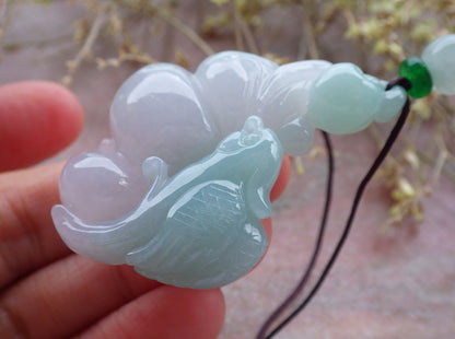 Certified Green Burma 100% Natural A Jade jadeite Pendant Phoenix Bird Gourd Ruyi Necklace 642370  TN