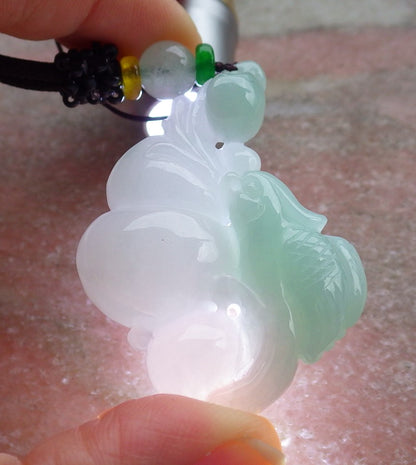 Certified Green Burma 100% Natural A Jade jadeite Pendant Phoenix Bird Gourd Ruyi Necklace 642370  TN