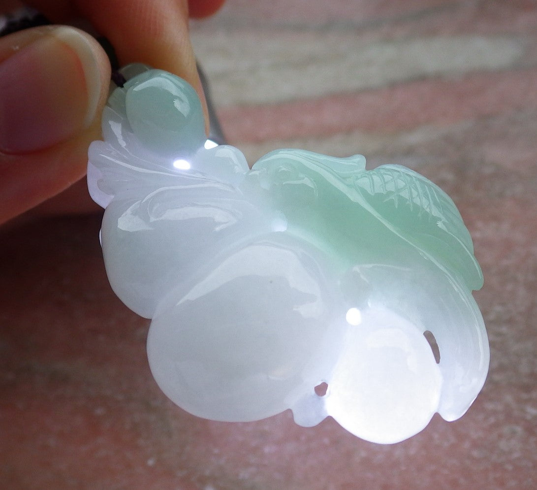 Certified Green Burma 100% Natural A Jade jadeite Pendant Phoenix Bird Gourd Ruyi Necklace 642370  TN