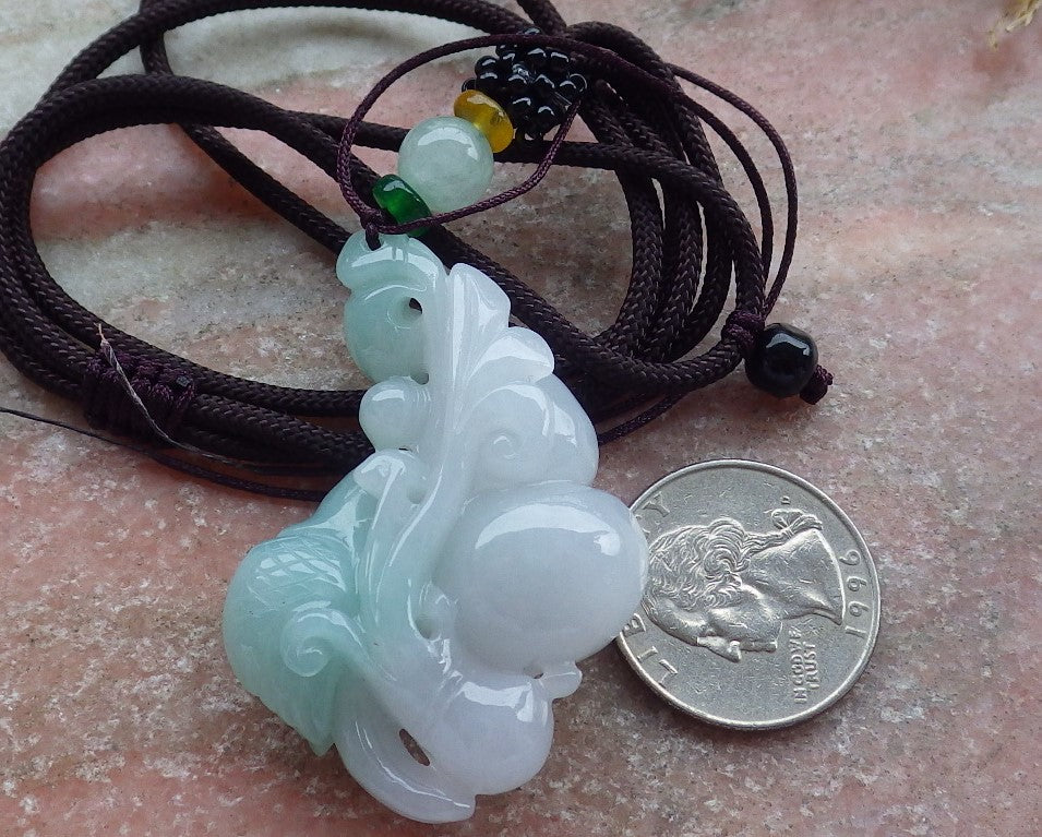 Certified Green Burma 100% Natural A Jade jadeite Pendant Phoenix Bird Gourd Ruyi Necklace 642370  TN