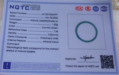 Certified Icy Green Burma 100% Natural A JADE Jadeite Circle RING USA. 8 戒指 642389  TN