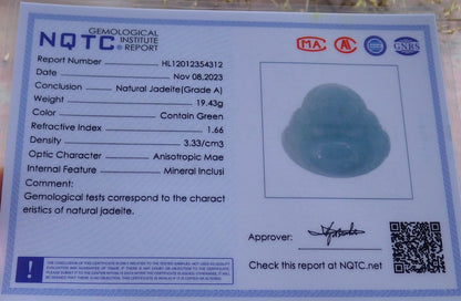 Certified Green Burma 100% Natural A Jade jadeite pendant Happy Buddha God Necklace 开心佛 642427  TN