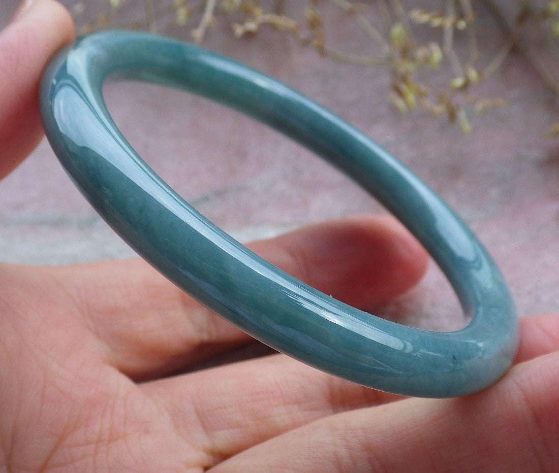 Certified Icy Green Burma 100% Natural A JADE Jadeite Circle Bangle Bracelet 55 mm 手镯 642477  TN