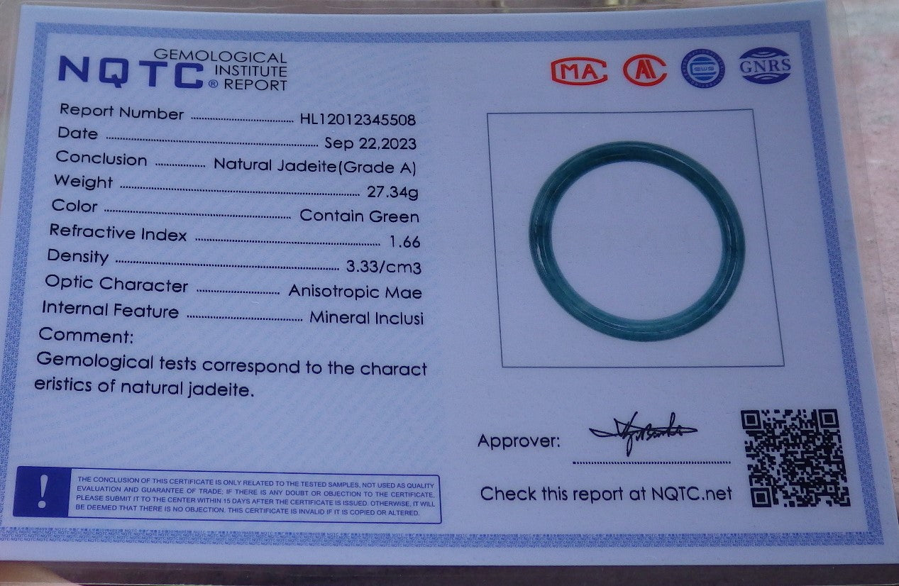 Certified Icy Green Burma 100% Natural A JADE Jadeite Circle Bangle Bracelet 55 mm 手镯 642477  TN
