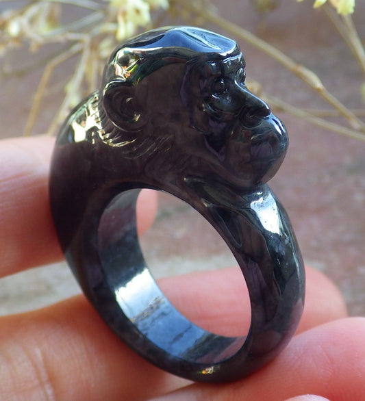 Certified Black Burma 100% Natural A JADE Jadeite Monkey RING USA. 10 戒指 642551  TN