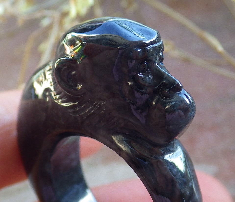 Certified Black Burma 100% Natural A JADE Jadeite Monkey RING USA. 10 戒指 642551  TN
