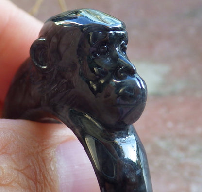 Certified Black Burma 100% Natural A JADE Jadeite Monkey RING USA. 10 戒指 642551  TN