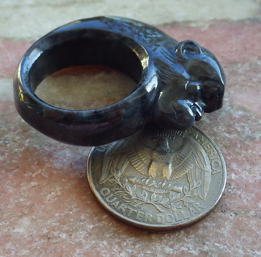 Certified Black Burma 100% Natural A JADE Jadeite Monkey RING USA. 10 戒指 642551  TN