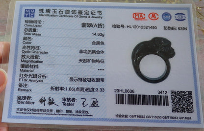 Certified Black Burma 100% Natural A JADE Jadeite Monkey RING USA. 10 戒指 642551  TN