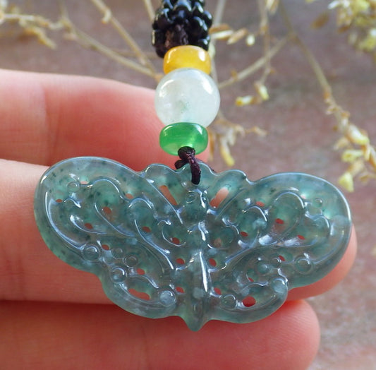 Certified Icy Green Burma 100% Natural A Jade jadeite Pendant Butterfly Neckace 蝴蝶 642572  TN